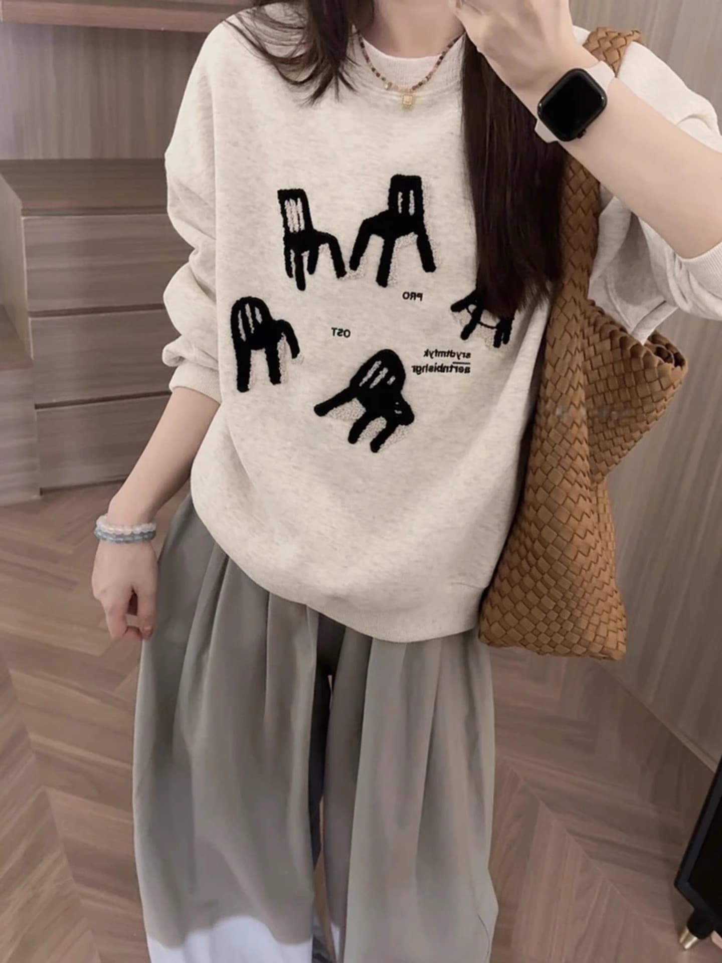 경관 그림 정가 후아 면 칫솔질 자수 벤치 후드티 여성 한 부서 ins 바람 자수 섹션 상세 이미지 7