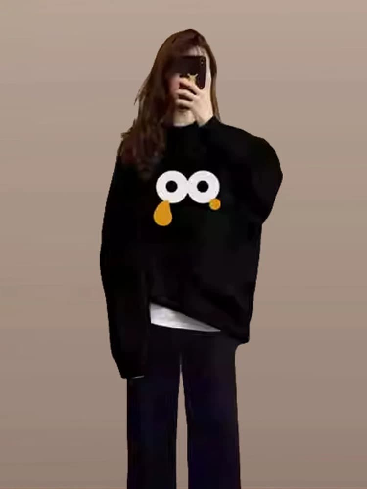 경관 그림 정가 후아 면 복합 얇은 스타일 310g 털이 있는 400g 가을 겨울 의류 라운드 넥 후드티 여성 프린트 국경 간 상세 이미지 3
