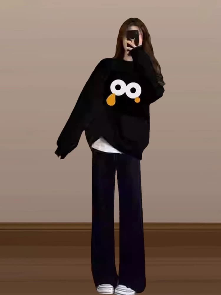 경관 그림 정가 후아 면 복합 얇은 스타일 310g 털이 있는 400g 가을 겨울 의류 라운드 넥 후드티 여성 프린트 국경 간 상세 이미지 4