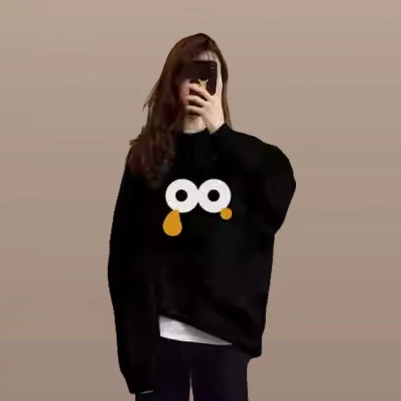 경관 그림 정가 후아 면 복합 얇은 스타일 310g 털이 있는 400g 가을 겨울 의류 라운드 넥 후드티 여성 프린트 국경 간 이미지 5