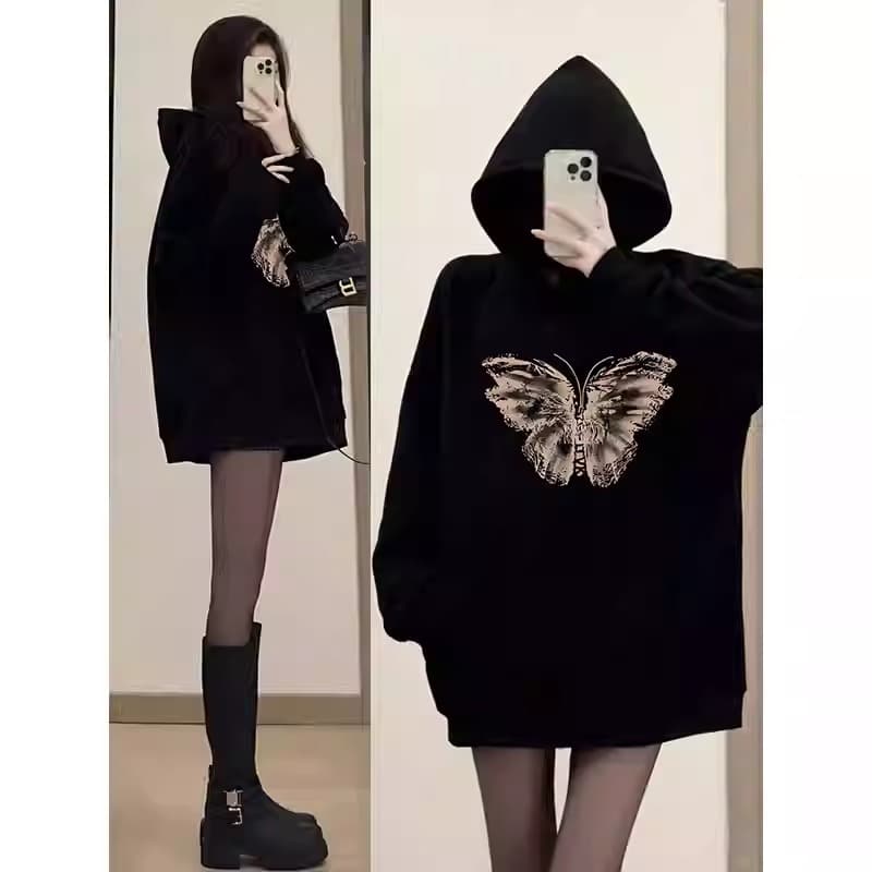경관 그림 후아 면 복합 얇은 스타일 310g 털이 있는 400g 후드 티 스웨터 여성 가을 겨울 의류