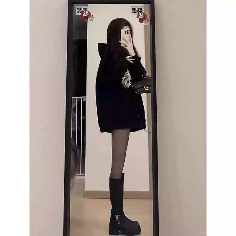 경관 그림 후아 면 복합 얇은 스타일 310g 털이 있는 400g 후드 티 스웨터 여성 가을 겨울 의류 이미지 4