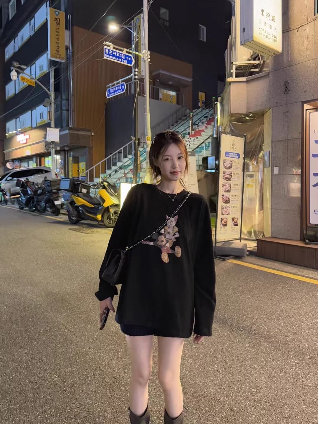 경관 그림 21 순면 210 그램 가을 의상 긴팔 티셔츠 여성 루즈핏 맨위 프린트 상세 이미지 2
