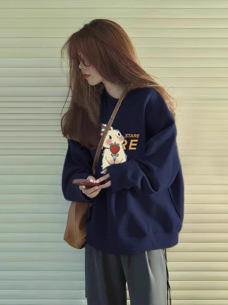 경관 그림 후아 면 복합 얇은 스타일 310g 털이 있는 400g 가을 겨울 의류 라운드 넥 후드티 여성 프린트 국경 간 상세 이미지 2