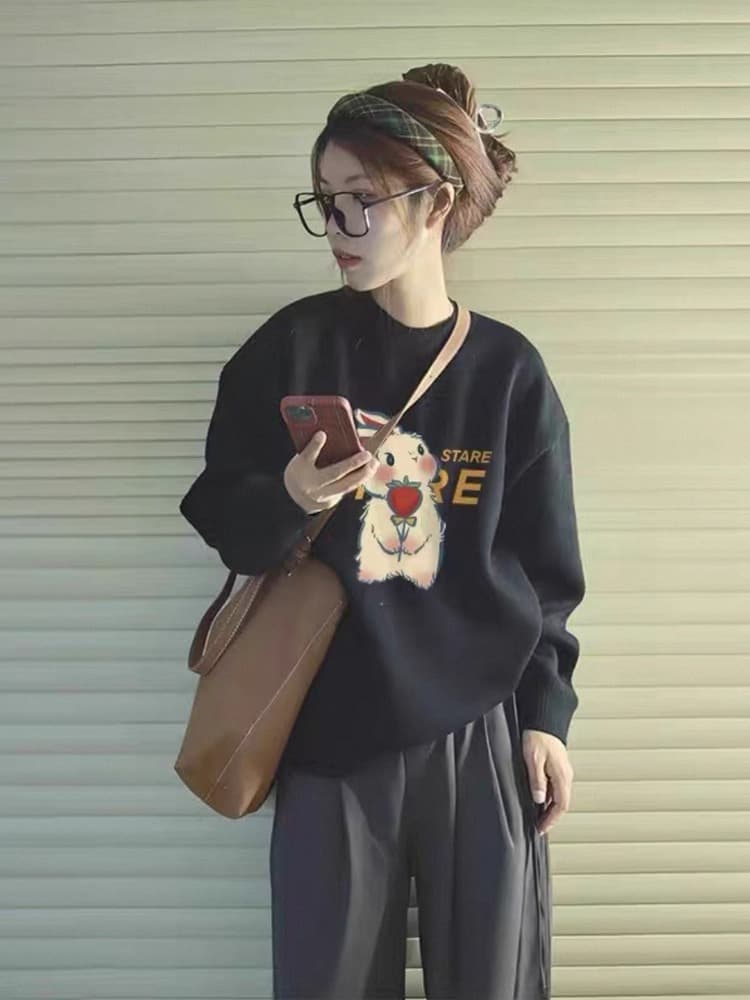 경관 그림 후아 면 복합 얇은 스타일 310g 털이 있는 400g 가을 겨울 의류 라운드 넥 후드티 여성 프린트 국경 간 상세 이미지 4