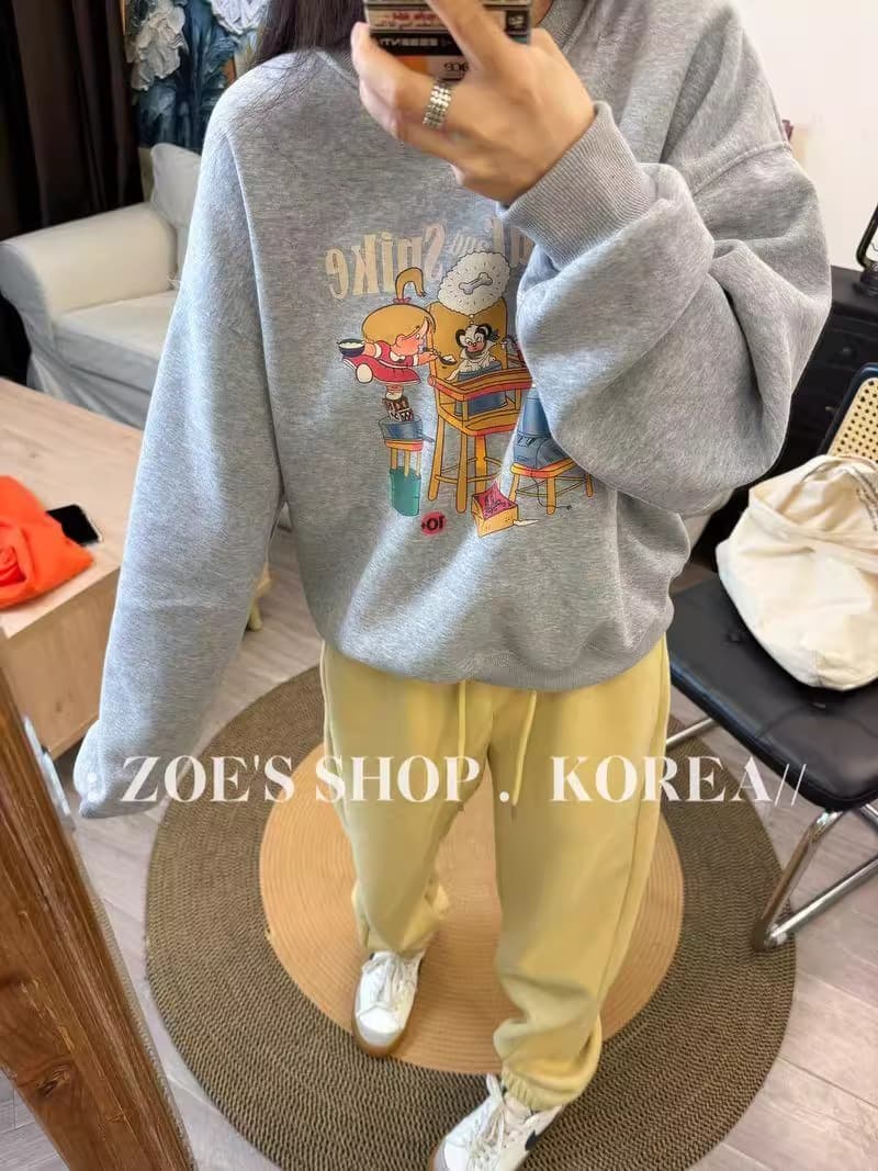 얇은 스타일 털이 있는 가을 겨울 의류 라운드 넥 후드티 여성 프린트 국경 간 상세 이미지 2