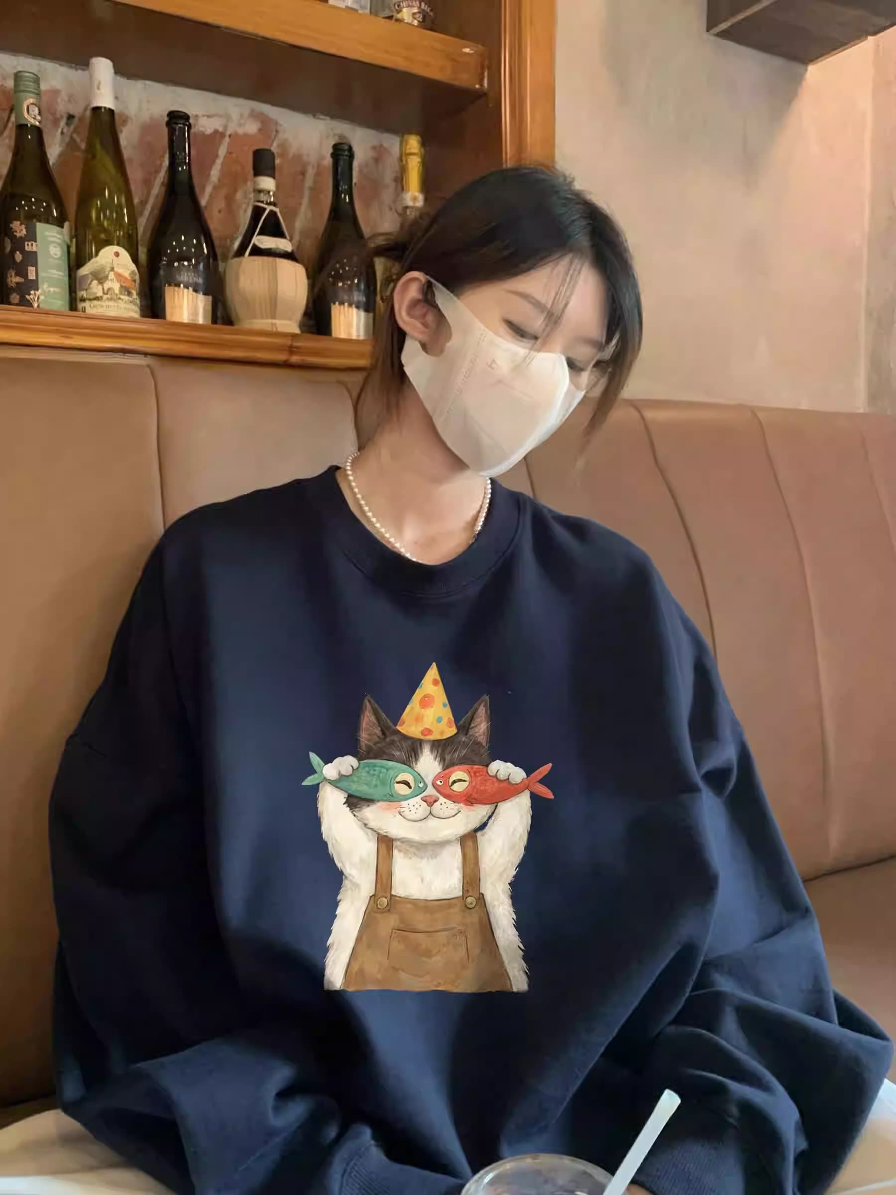 경관 그림 정가 후아 면 복합 얇은 스타일 310g 털이 있는 400g 가을 겨울 의류 라운드 넥 후드티 여성 프린트 국경 간