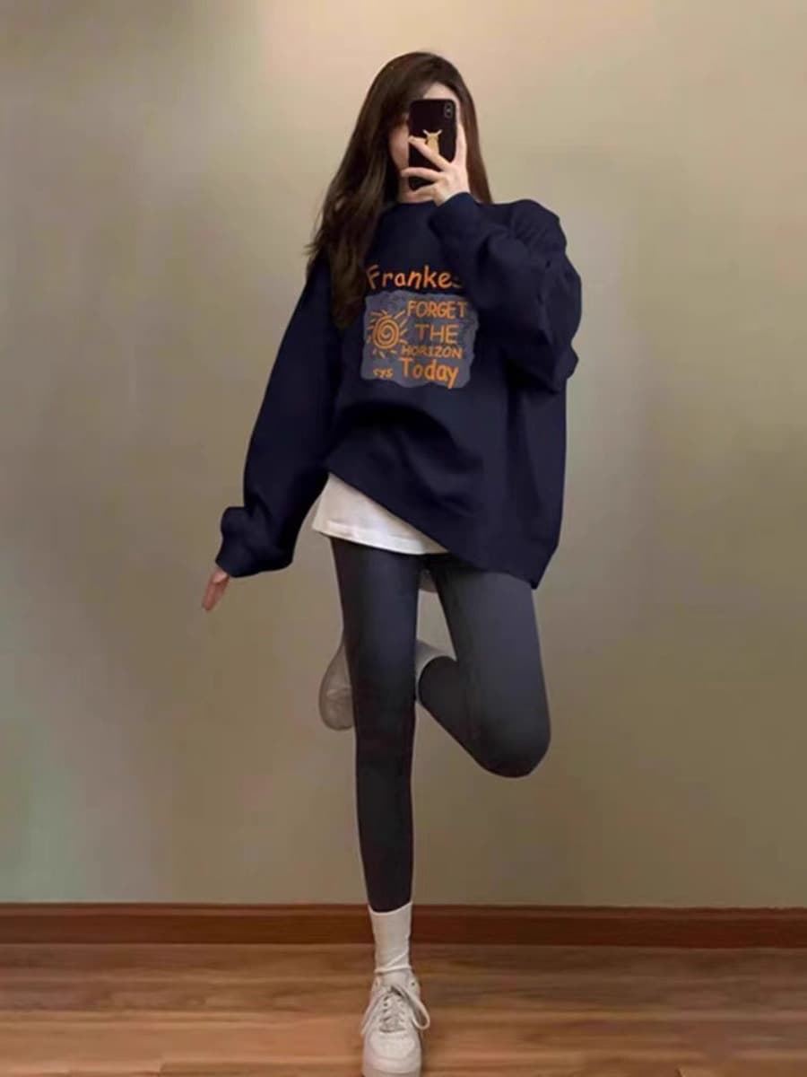 경관 그림 후아 면 복합 얇은 스타일 310g 털이 있는 400g 가을 겨울 의류 라운드 넥 후드티 여성 프린트 대외 무역 상세 이미지 5