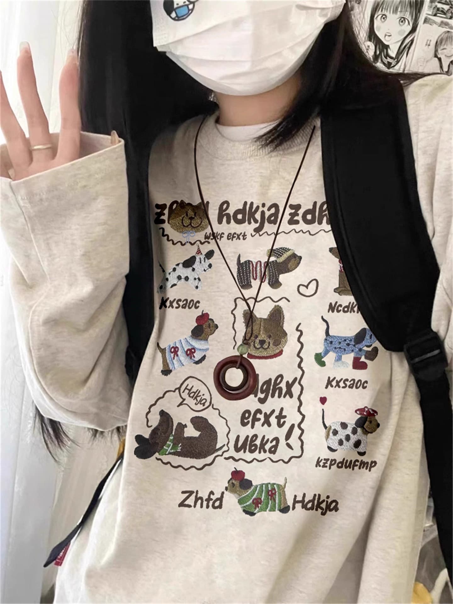 2026 한국 대외 무역 새로운 순면 210 그램 가을 의상 긴팔 티셔츠 여성 루즈핏 맨위 프린트 상세 이미지 4