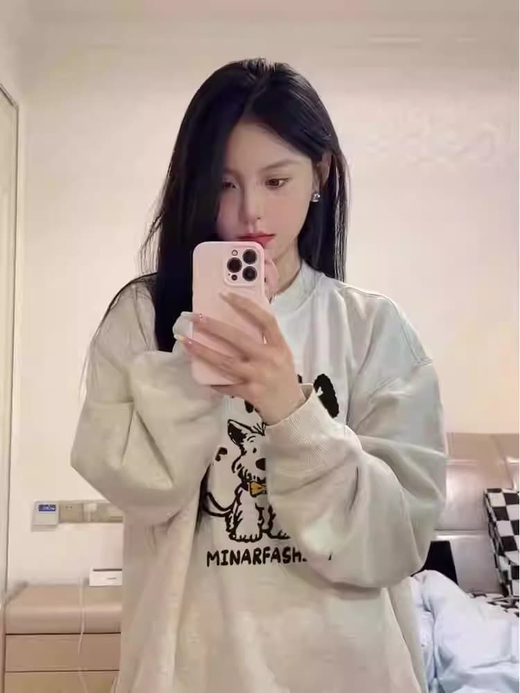 경관 그림 후아 면 복합 얇은 스타일 털이 있는 가을 겨울 의류 털이 있는 라운드 넥 후드티 여성 프린트 아기 플러시 상세 이미지 3