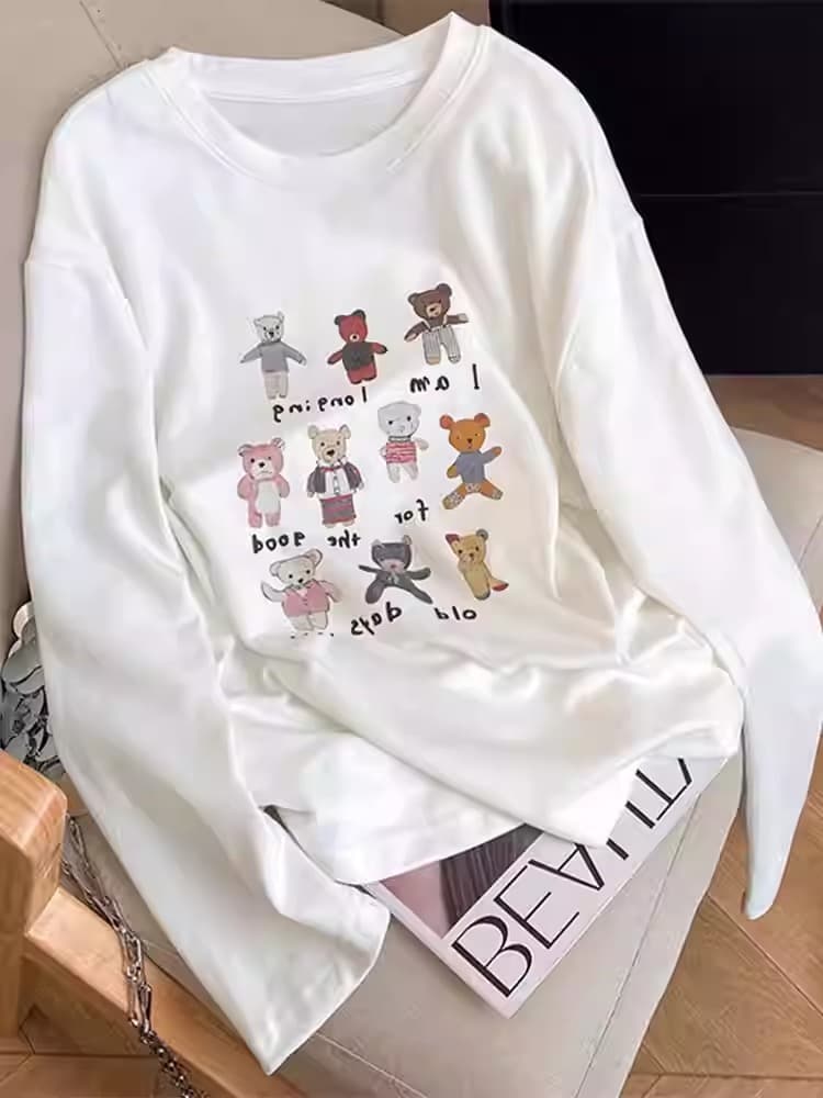 경관 그림 21 순면 210 그램 봄과 가을 옷 긴팔 티셔츠 여성 루즈핏 맨위 기본 셔츠 프린트 이미지 4