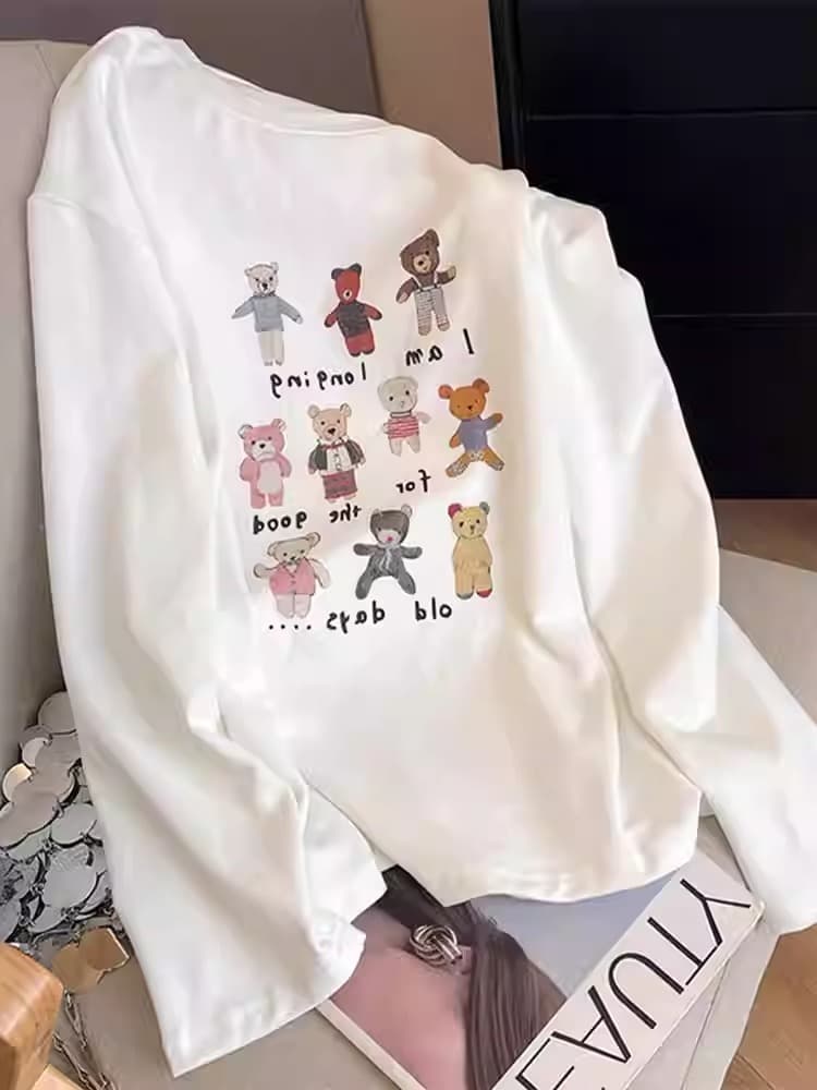 경관 그림 21 순면 210 그램 봄과 가을 옷 긴팔 티셔츠 여성 루즈핏 맨위 기본 셔츠 프린트 상세 이미지 3
