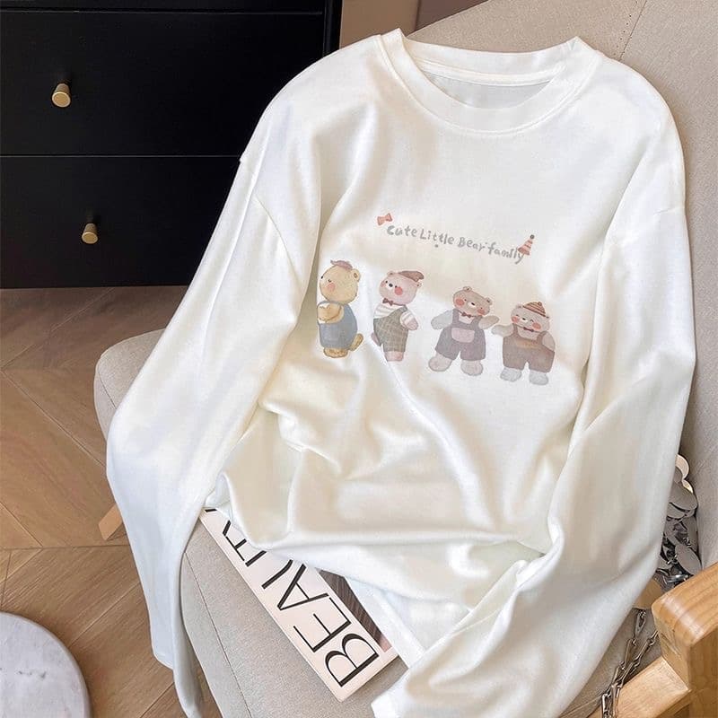 경관 그림 21 순면 210 그램 봄과 가을 옷 긴팔 티셔츠 여성 루즈핏 맨위 기본 셔츠 프린트 상세 이미지 2