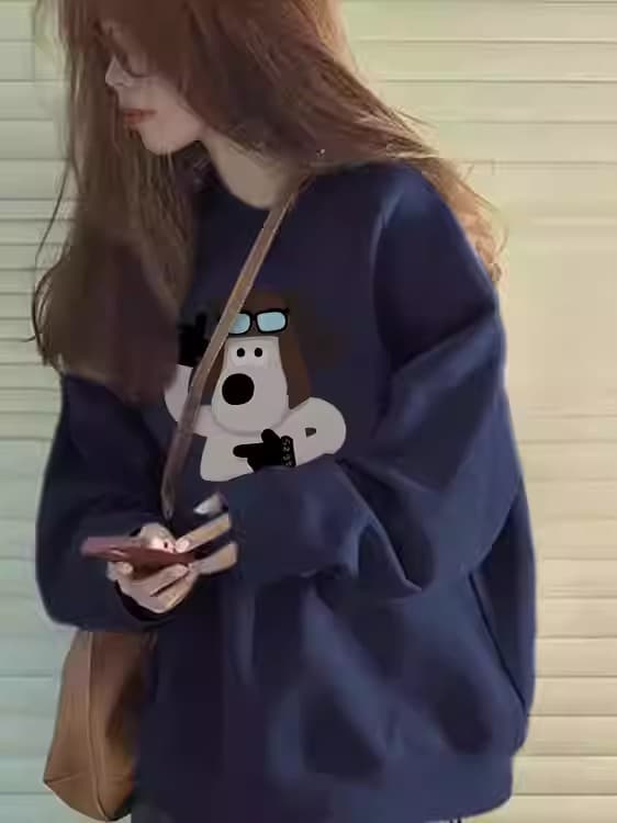 경관 그림 후아 면 복합 얇은 스타일 털이 있는 가을 겨울 의류 털이 있는 라운드 넥 후드티 여성 프린트 아기 플러시 이미지 3