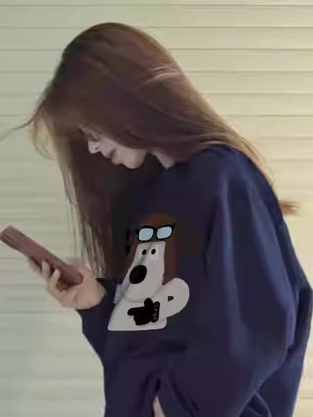 경관 그림 후아 면 복합 얇은 스타일 털이 있는 가을 겨울 의류 털이 있는 라운드 넥 후드티 여성 프린트 아기 플러시 이미지 2