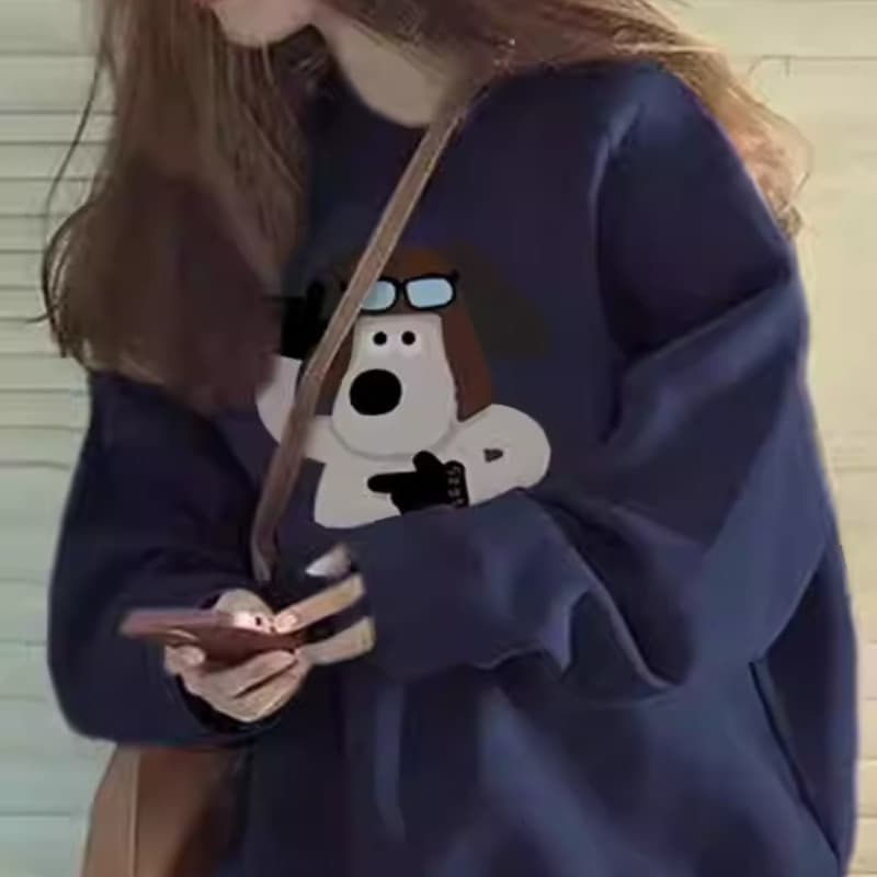 경관 그림 후아 면 복합 얇은 스타일 털이 있는 가을 겨울 의류 털이 있는 라운드 넥 후드티 여성 프린트 아기 플러시 이미지 5