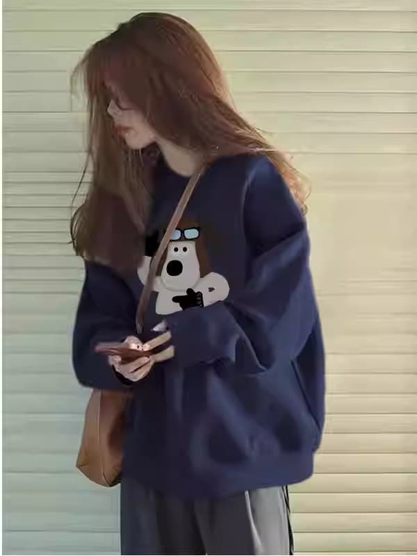 경관 그림 후아 면 복합 얇은 스타일 털이 있는 가을 겨울 의류 털이 있는 라운드 넥 후드티 여성 프린트 아기 플러시 상세 이미지 2