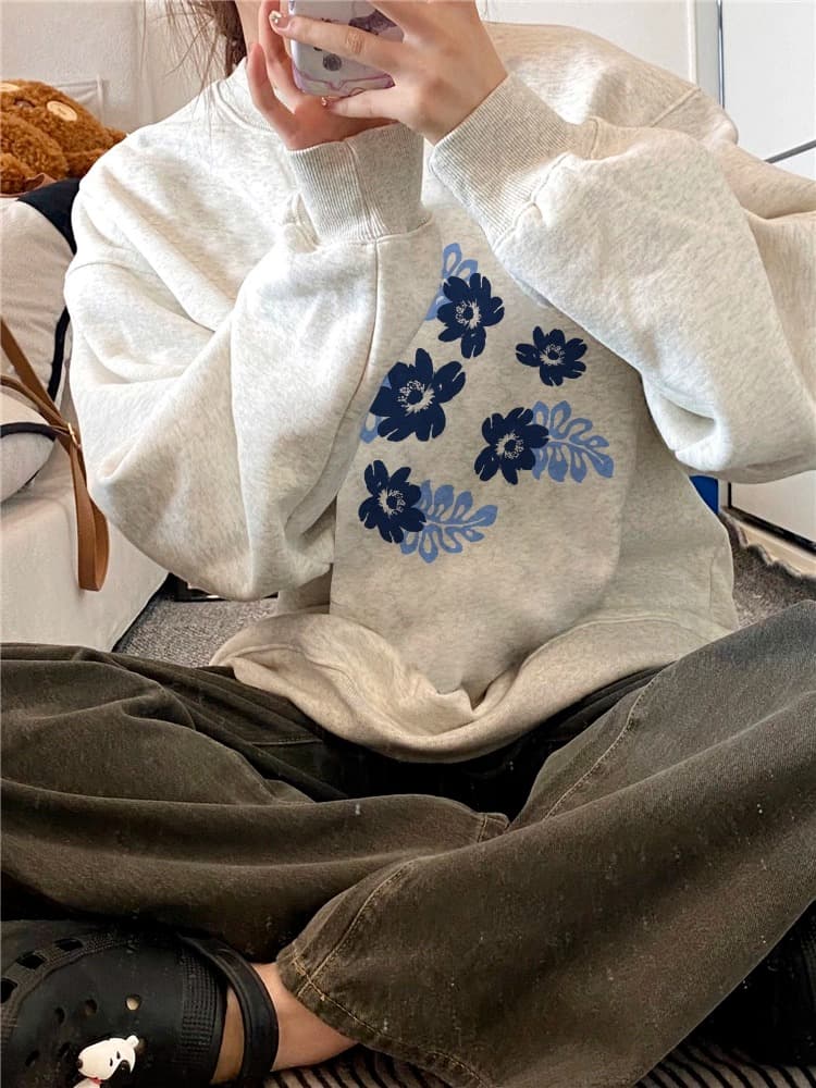 경관 그림 후아 면 복합 얇은 스타일 털이 있는 가을 겨울 의류 털이 있는 라운드 넥 후드티 여성 프린트 아기 플러시 이미지 3