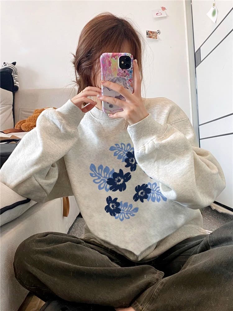 경관 그림 후아 면 복합 얇은 스타일 털이 있는 가을 겨울 의류 털이 있는 라운드 넥 후드티 여성 프린트 아기 플러시 이미지 4