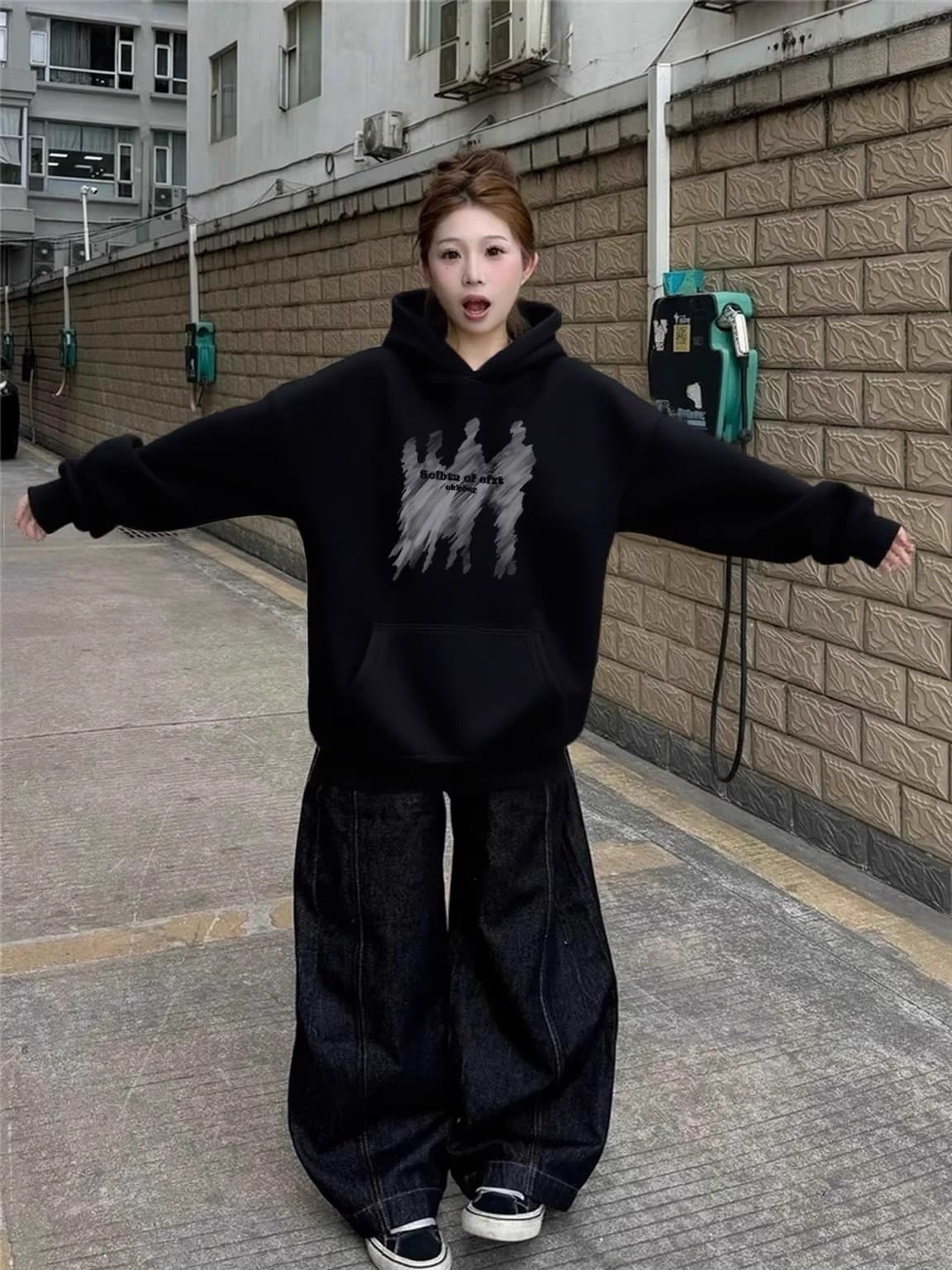 경관 그림 후아 면 복합 얇은 스타일 310g- 털이 있는 400g 털이 있고 두꺼운 후드티 소녀 까마귀