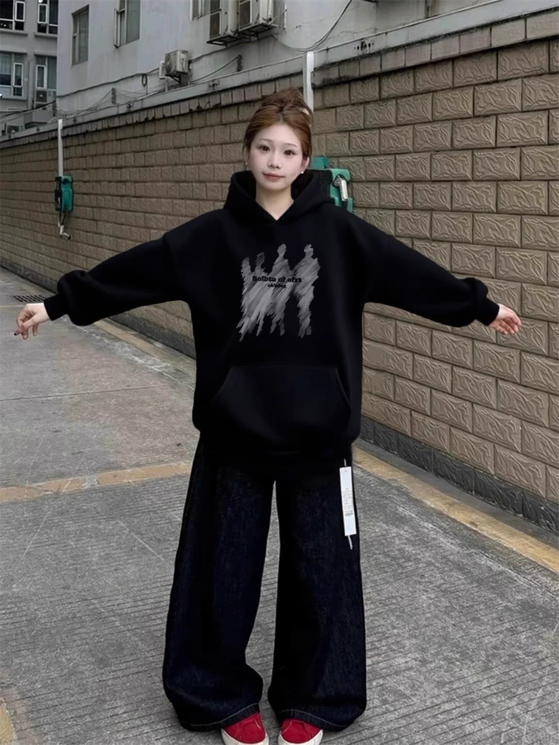 경관 그림 후아 면 복합 얇은 스타일 310g- 털이 있는 400g 털이 있고 두꺼운 후드티 소녀 까마귀 이미지 4