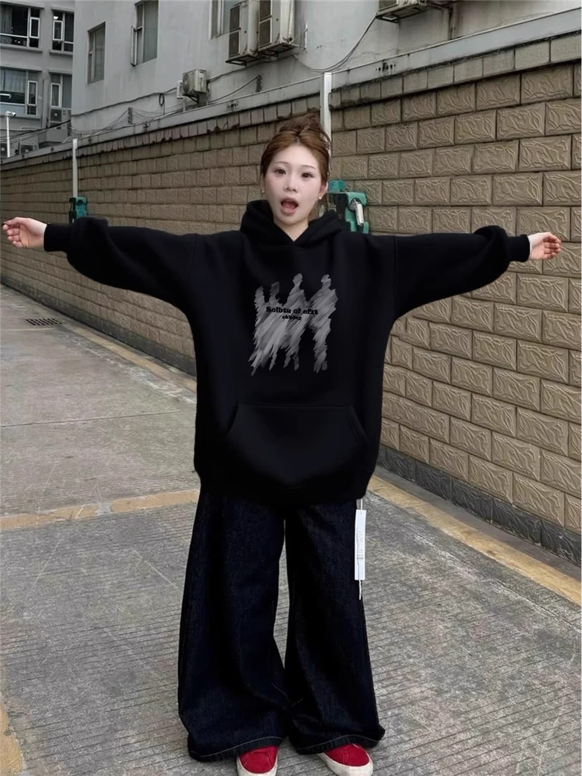 경관 그림 후아 면 복합 얇은 스타일 310g- 털이 있는 400g 털이 있고 두꺼운 후드티 소녀 까마귀 상세 이미지 4