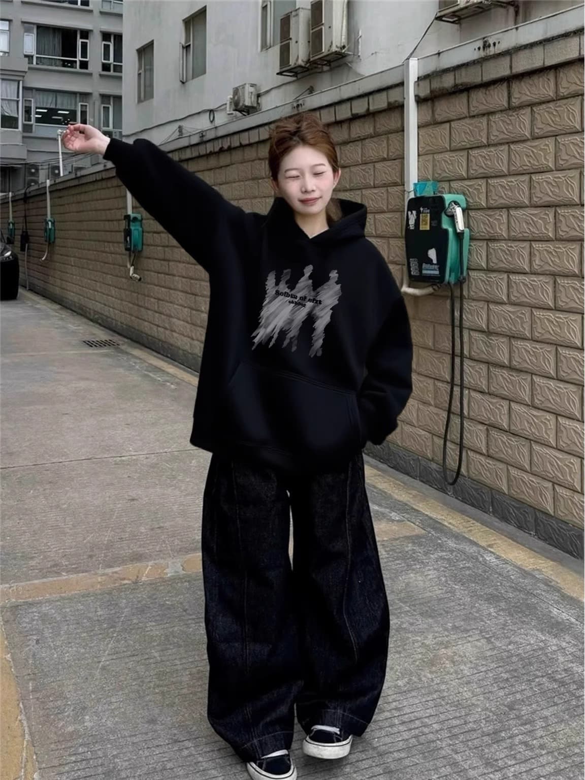 경관 그림 후아 면 복합 얇은 스타일 310g- 털이 있는 400g 털이 있고 두꺼운 후드티 소녀 까마귀 상세 이미지 5