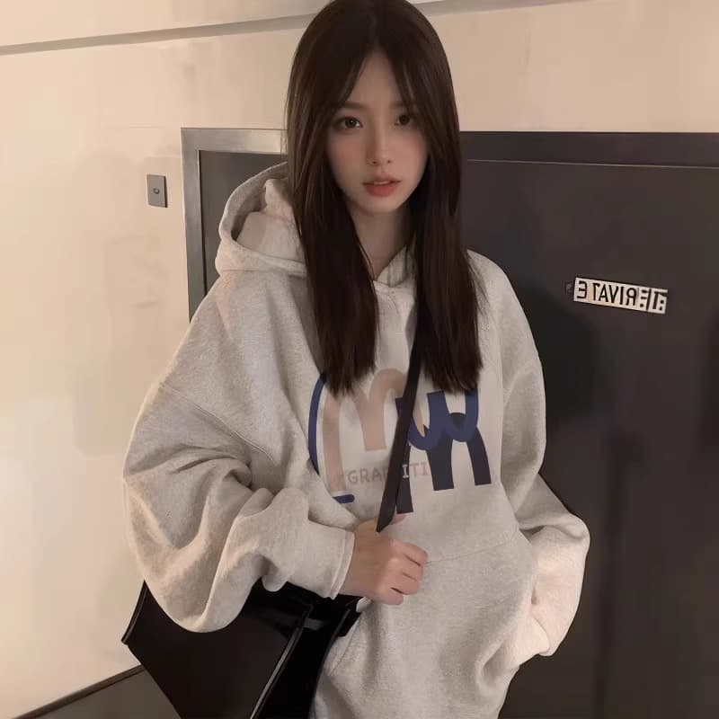 경관 그림 후아 면 복합 얇은 스타일 310g- 털이 있는 400g 털이 있고 두꺼운 후드티 소녀 까마귀 상세 이미지 6