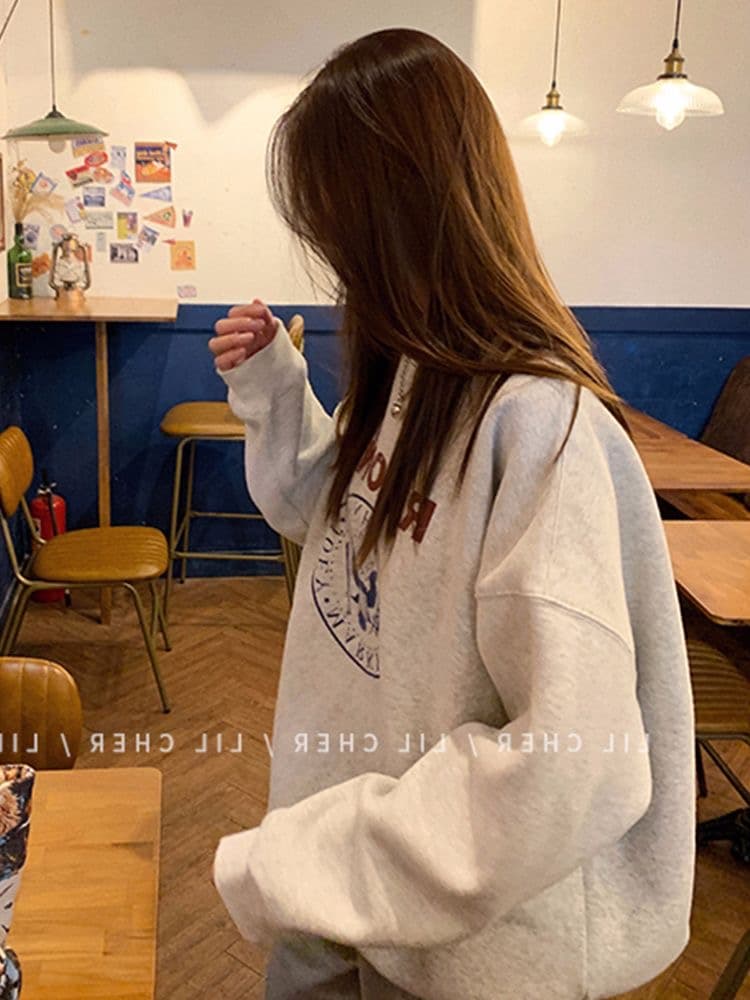 경관 그림 후아 면 복합 얇은 스타일 털이 있는 가을 겨울 의류 털이 있는 라운드 넥 후드티 여성 프린트 아기 플러시 이미지 3