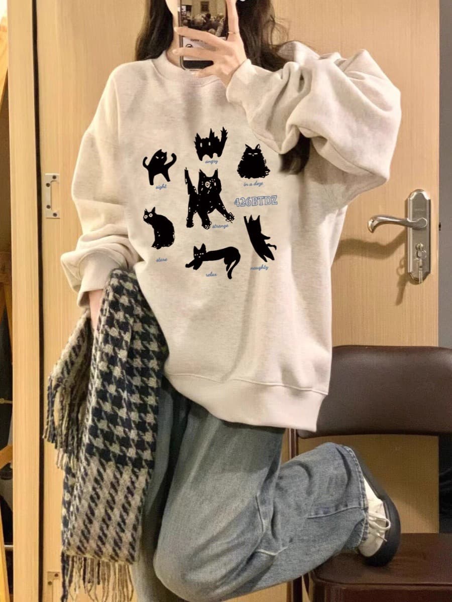 경관 그림 정가 후아 면 복합 얇은 스타일 털이 있는 가을 겨울 의류 털이 있는 라운드 넥 후드티 여성 프린트 아기 플러시 상세 이미지 7