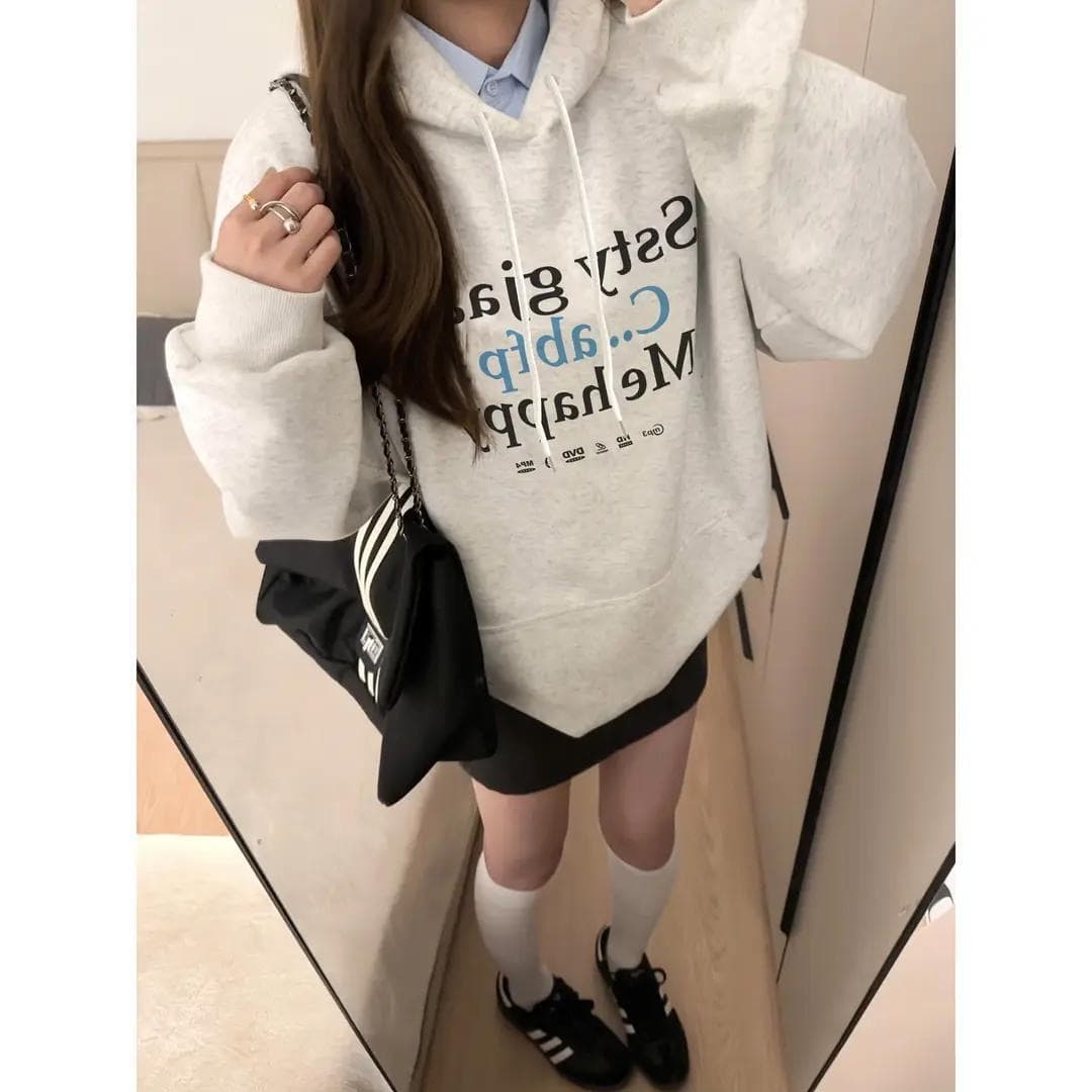 2026 한 궈화 면 복합 얇은 스타일 310g- 털이 있는 400g 털이 있고 두꺼운 후드티 소녀 까마귀 이미지 4
