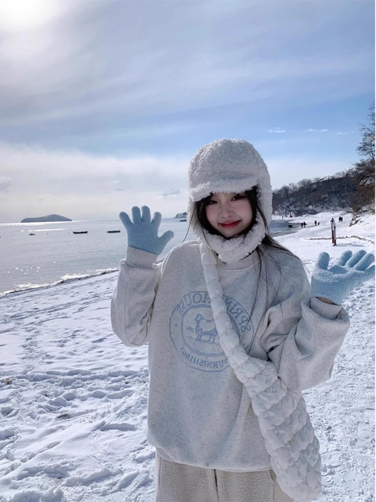 경관 그림 정가 후아 면 복합 얇은 스타일 털이 있는 가을 겨울 의류 털이 있는 라운드 넥 후드티 여성 프린트 아기 플러시 상세 이미지 6
