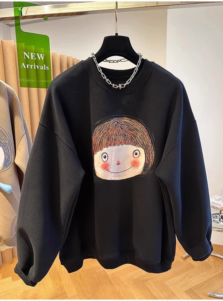 경관 그림 후아 면 복합 얇은 스타일 털이 있는 가을 겨울 의류 털이 있는 라운드 넥 후드티 여성 프린트 아기 플러시 이미지 4