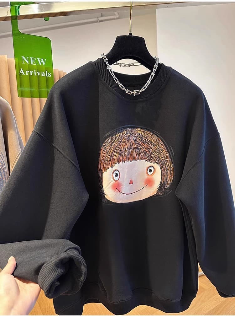 경관 그림 후아 면 복합 얇은 스타일 털이 있는 가을 겨울 의류 털이 있는 라운드 넥 후드티 여성 프린트 아기 플러시 상세 이미지 5