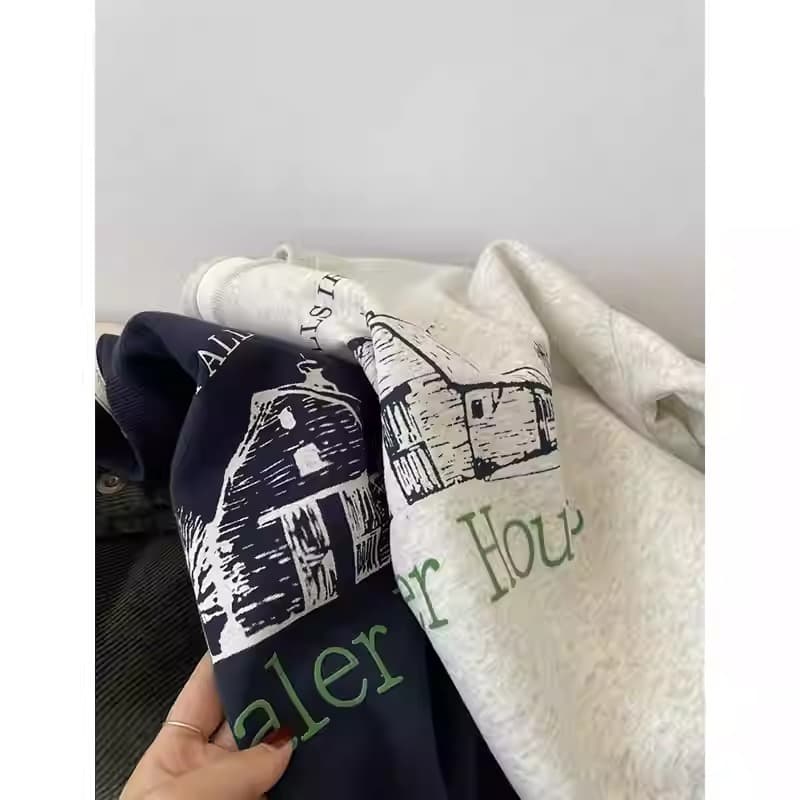 경관 그림 후아 면 복합 얇은 스타일 털이 있는 가을 겨울 의류 털이 있는 라운드 넥 후드티 여성 프린트 아기 플러시 이미지 4