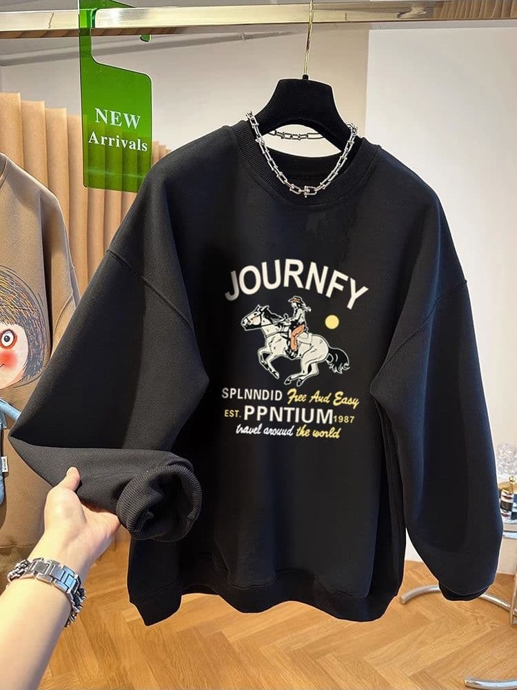 경관 그림 후아 면 복합 얇은 스타일 털이 있는 가을 겨울 의류 털이 있는 라운드 넥 후드티 여성 프린트 아기 플러시 상세 이미지 2