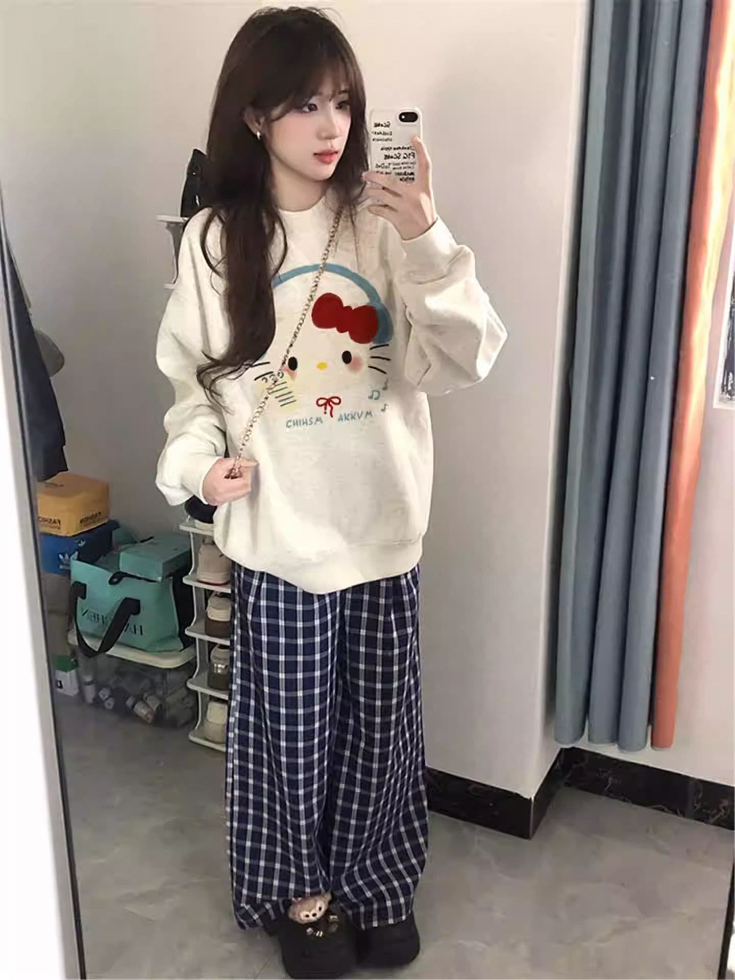 경관 그림 후아 면 복합 얇은 스타일 털이 있는 가을 겨울 의류 털이 있는 라운드 넥 후드티 여성 프린트 아기 플러시 상세 이미지 2