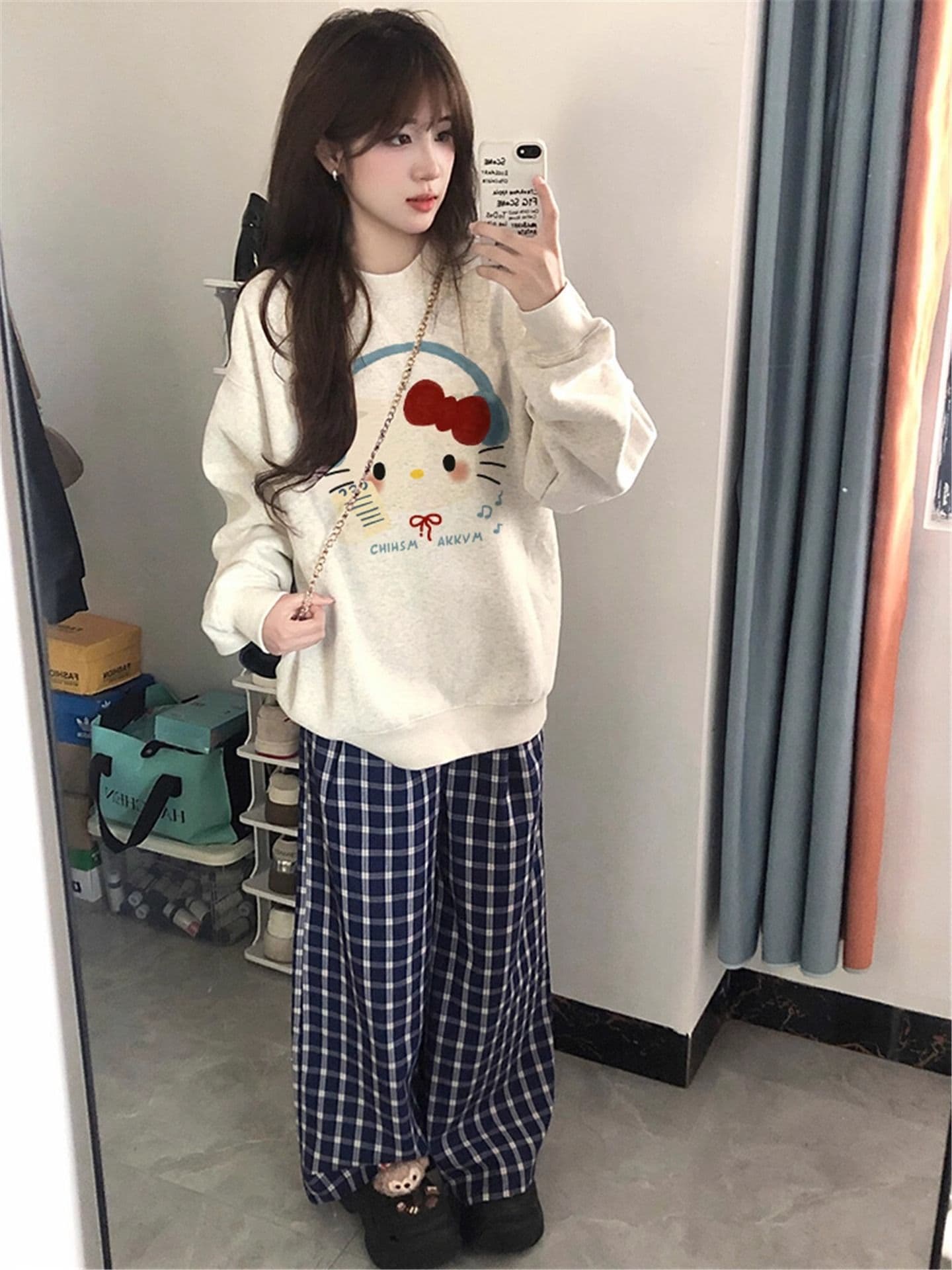 경관 그림 후아 면 복합 얇은 스타일 털이 있는 가을 겨울 의류 털이 있는 라운드 넥 후드티 여성 프린트 아기 플러시 상세 이미지 6