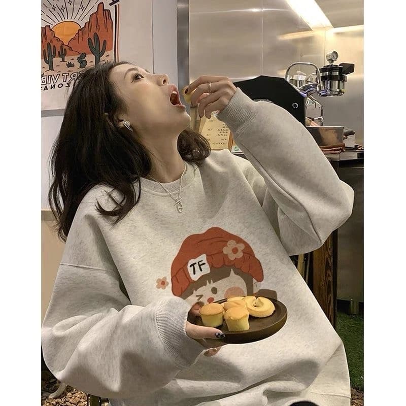 2026 후아 면 복합 얇은 스타일 털이 있는 가을 겨울 의류 털이 있는 라운드 넥 후드티 여성 프린트 아기 플러시 상세 이미지 2