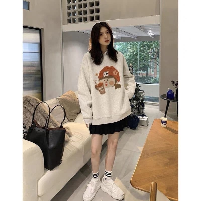 2026 후아 면 복합 얇은 스타일 털이 있는 가을 겨울 의류 털이 있는 라운드 넥 후드티 여성 프린트 아기 플러시 상세 이미지 3