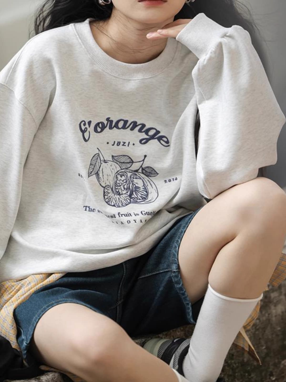 경관 그림 후아 면 복합 얇은 스타일 털이 있는 가을 겨울 의류 털이 있는 라운드 넥 후드티 여성 프린트 아기 플러시 이미지 3