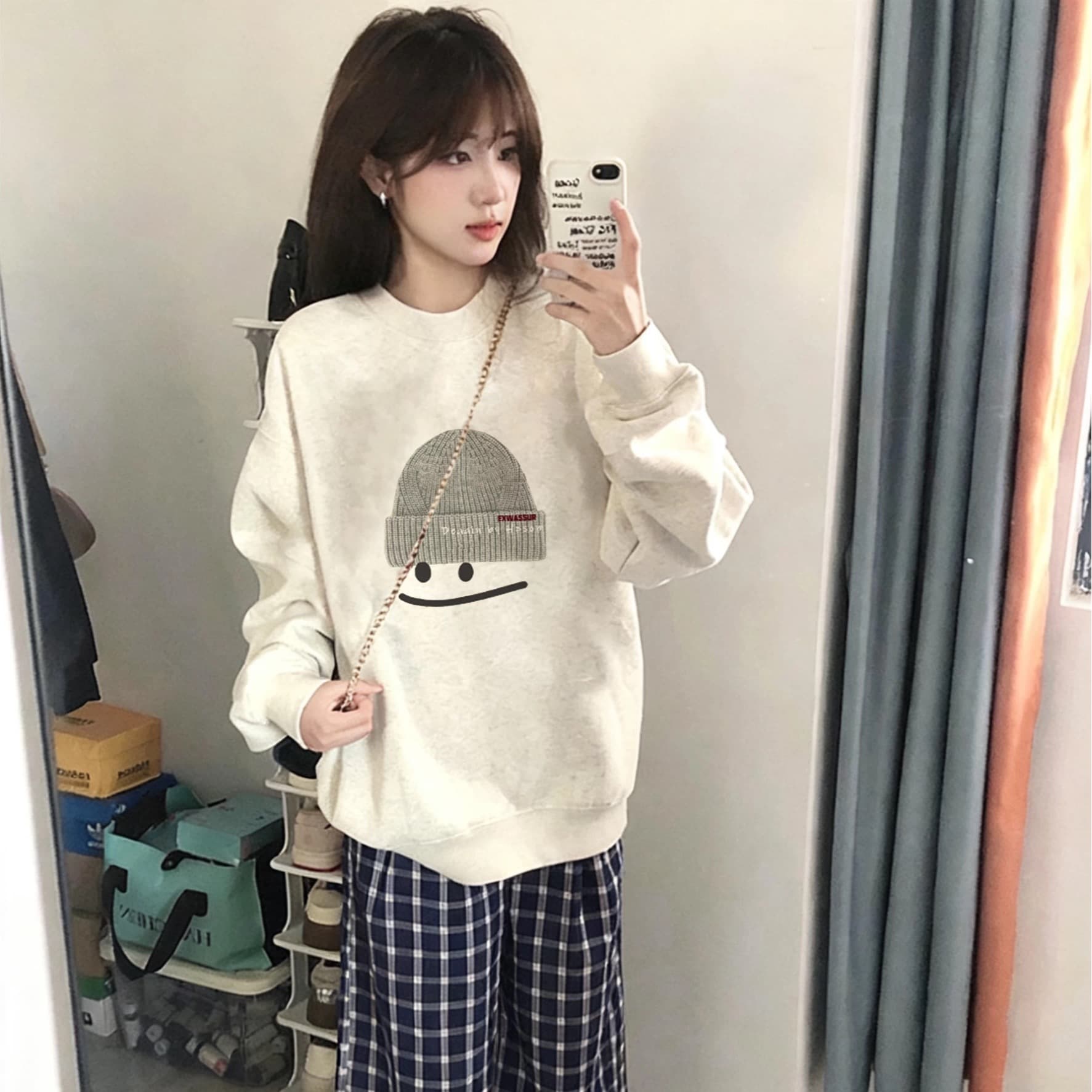 경관 그림 후아 면 복합 얇은 스타일 털이 있는 가을 겨울 의류 털이 있는 라운드 넥 후드티 여성 프린트 아기 플러시 이미지 5