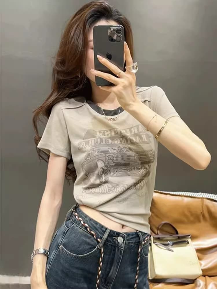 40 순면 220 그램 92 면 8 암모니아 Lun 한국 동대문 긍정적 인 어깨 반팔 티셔츠 여성 프린트 맨위 트렌디