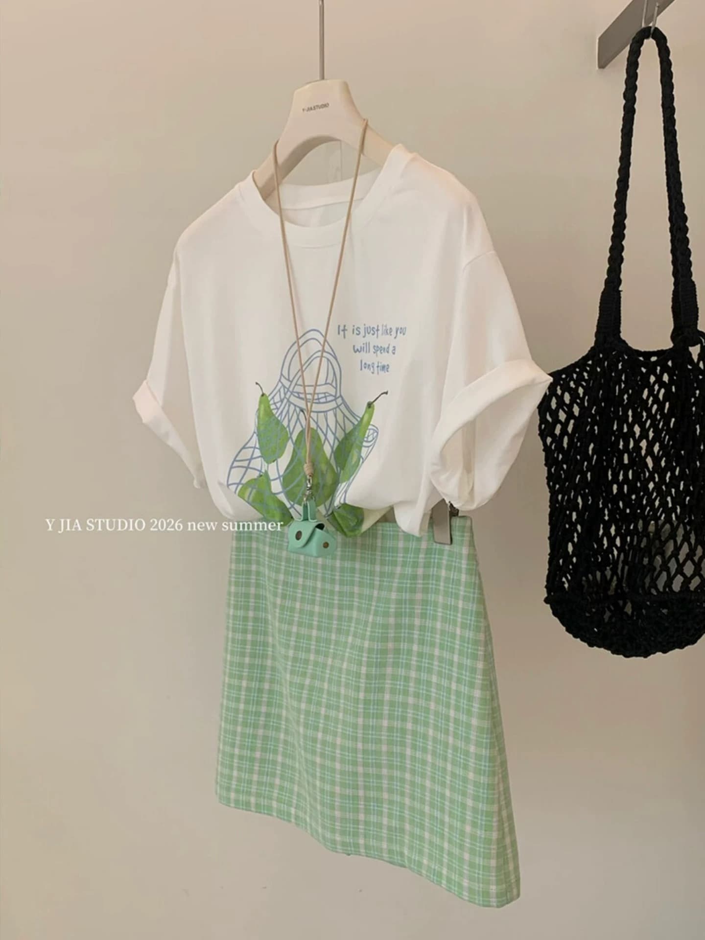 경관 그림 21 순면 210 그램 2026 년 봄 여름 드레스 반팔 티셔츠 여성 한국 스타일 프린트 상세 이미지 4