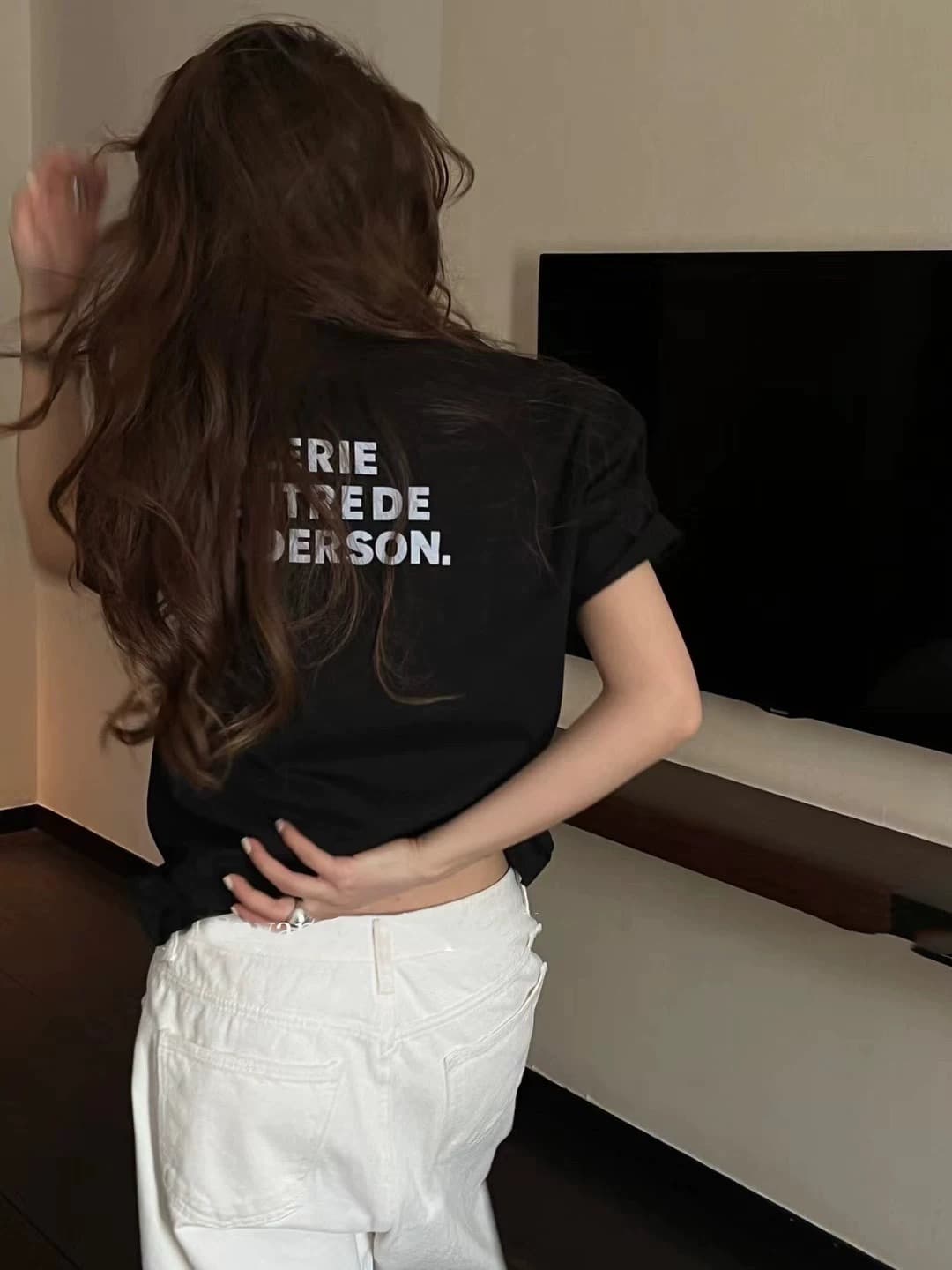 여름 드레스 한 부서 반팔 티셔츠 여성 한국 스타일 루즈핏 빅 사이즈 프린트 이미지 3