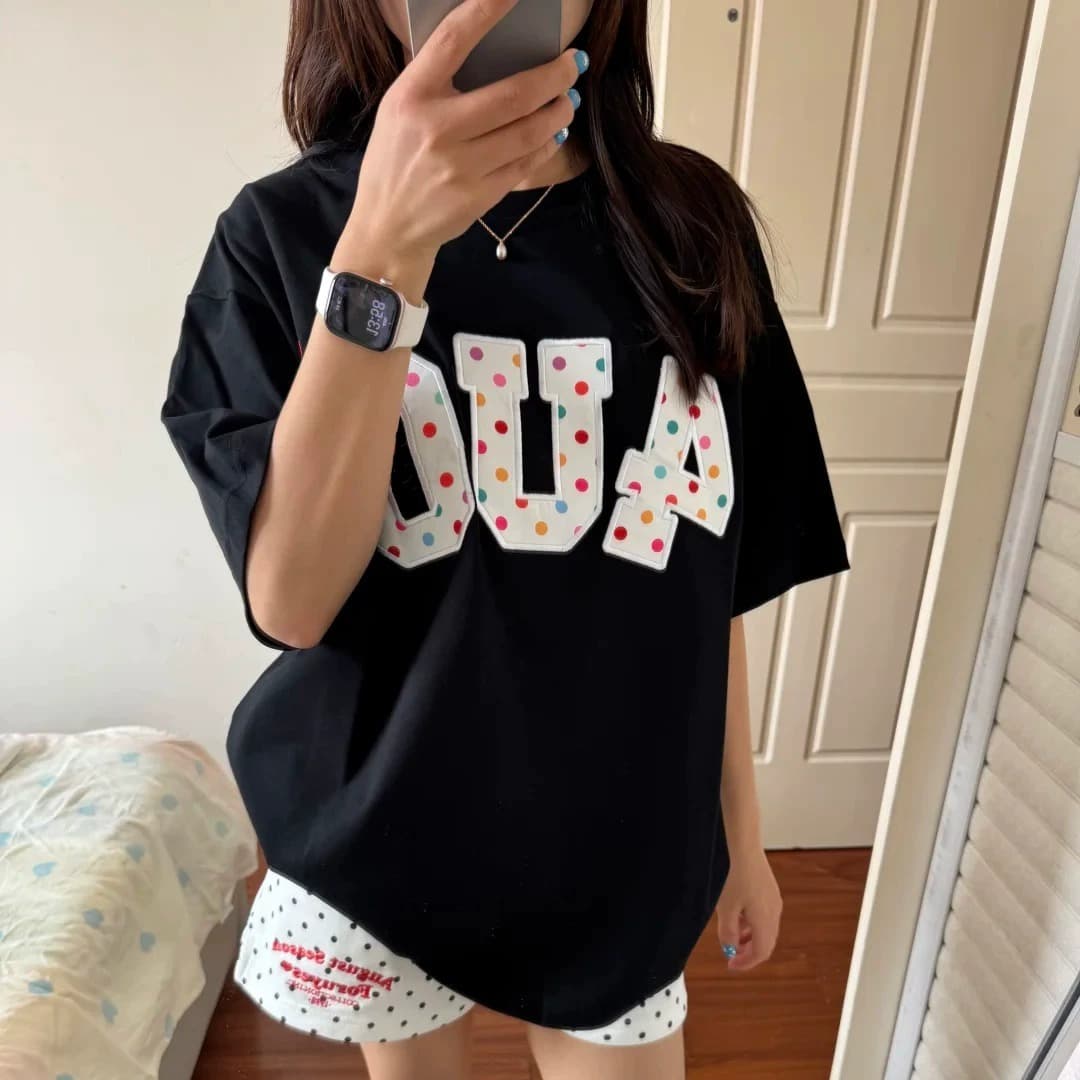 한 부서 순면 기본 셔츠 여름 새로운 느긋한 루즈핏 알파벳 프린트 라운드 넥 반팔 빅 사이즈 여성 의류 티셔츠 이미지 5