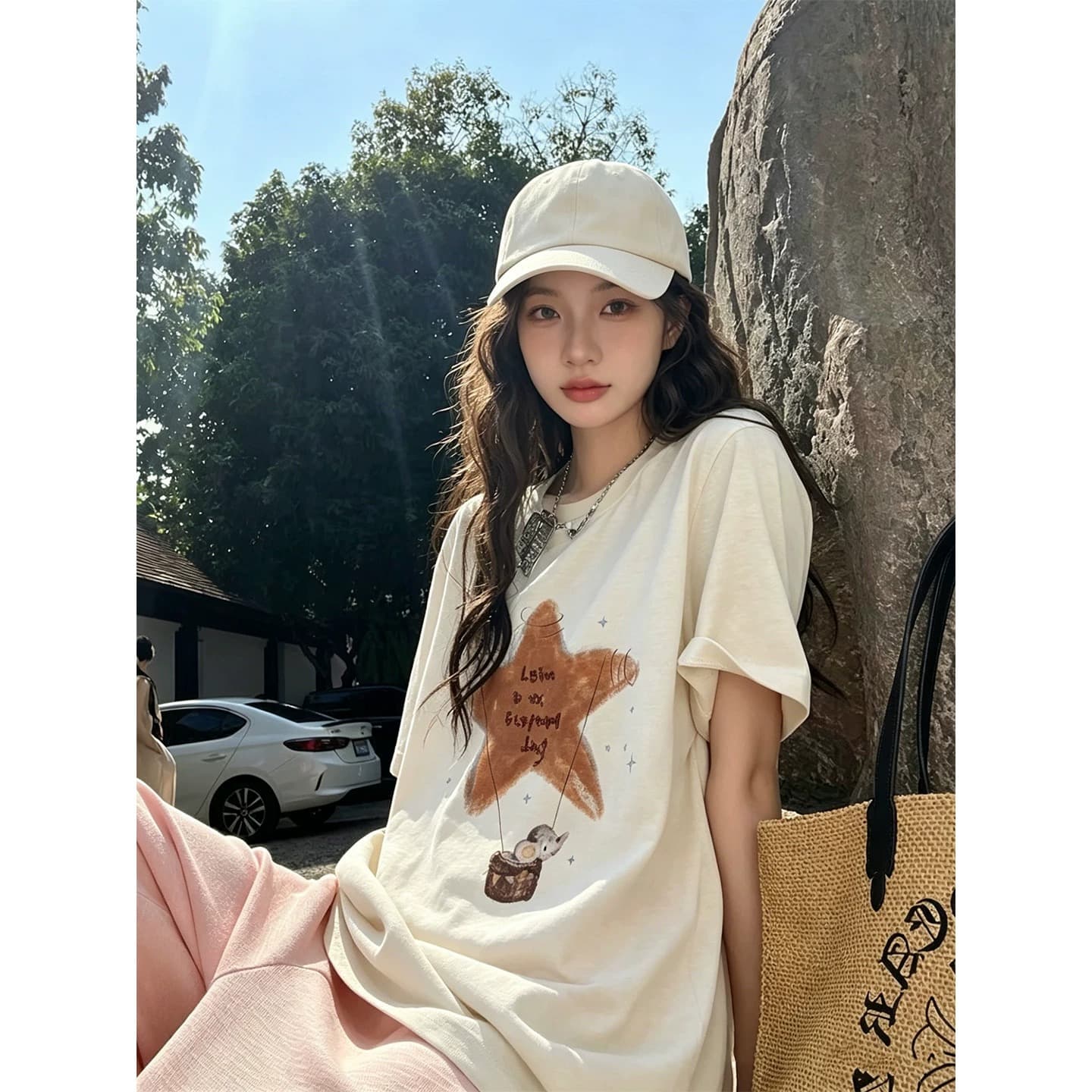 한 부서 순면 기본 셔츠 여름 새로운 느긋한 루즈핏 불가사리 프린트 라운드 넥 반팔 빅 사이즈 여성 의류 티셔츠