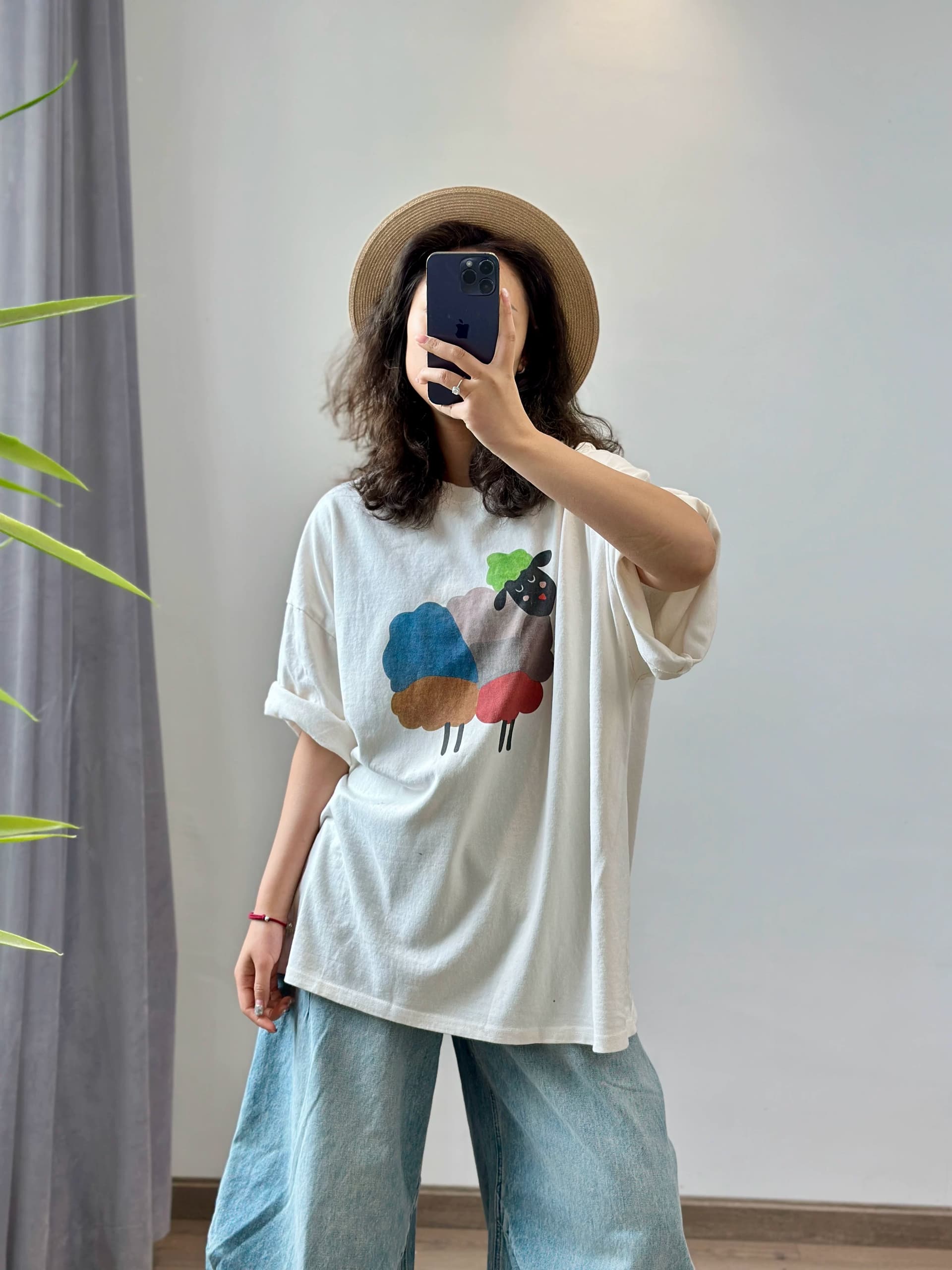 경관 그림 21 순면 210 그램 여름 드레스 한 부서 반팔 티셔츠 여성 한국 스타일 루즈핏 빅 사이즈 프린트 상세 이미지 2
