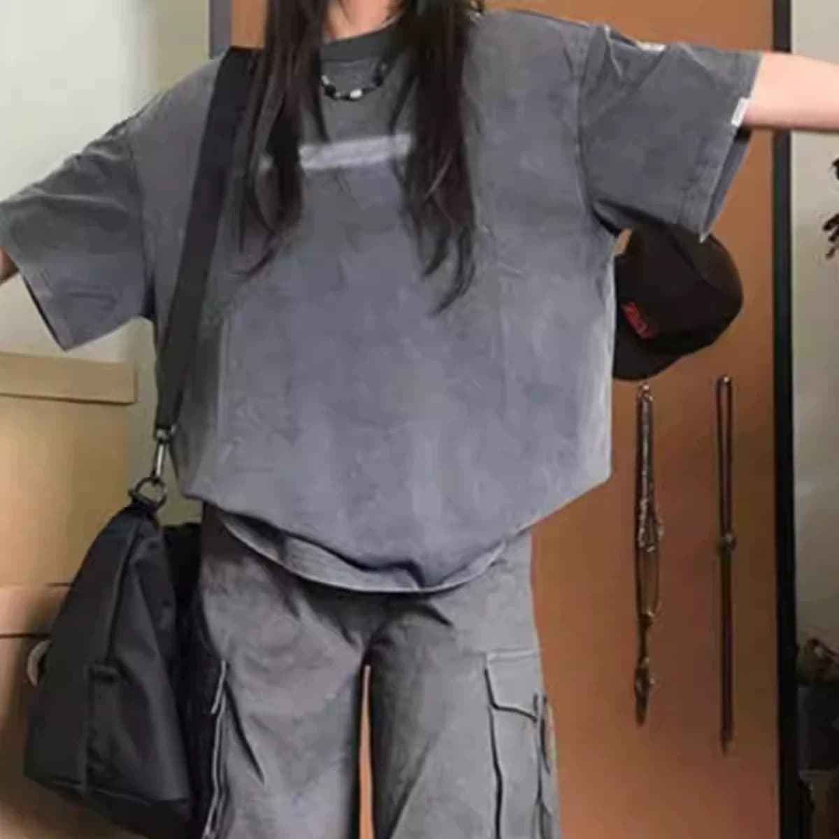 한 부서 순면 기본 셔츠 여성 2026 여름 새로운 알파벳 프린트 라운드 넥 다용도 반팔 티셔츠 루즈핏 맨위 이미지 5