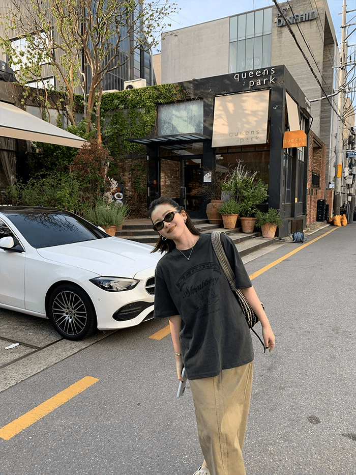 2026 년 한국 대외 무역 ~ 중 캐주얼 패션 워싱 마 오래된 순면 반팔 티셔츠 여성 루즈핏 대 에디션 상세 이미지 4